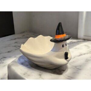 New White Witch Ghost Riding Broom Holiday Halloween Candy Food Decorative Bowl